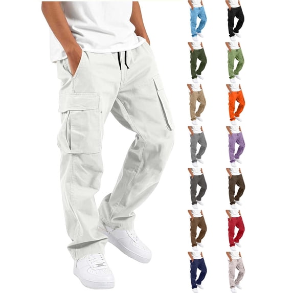 Ndbuld Boys' Cargo Pants Casual Kids Joggers 100% Cotton Kids' Pants | Elastic Waist, Relaxed Fit White 9-10Years