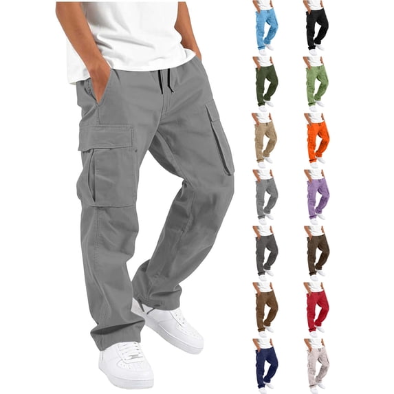 Ndbuld Boys Quick Dry Cargo Pants Solid Color Loose Casual Fashionable Elastic Waist Casual Sports Workwear Pants Kids Gray 5-6 Years