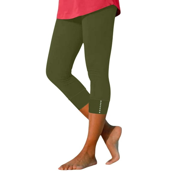 Ndbuld Capri Leggings for Women Ladies' Summer Summer Solid Color High Waisted Hot Foot Binding Breathable Yoga Cropped Pants Clearance Under $5Army Green2XL
