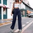 thumbnail image 1 of Ndbuld Cargo Pants Fashionable Women's Casual Solid Color Button High Waist Wide Leg Work Pants on Clearance,L,Dark Blue, 1 of 6