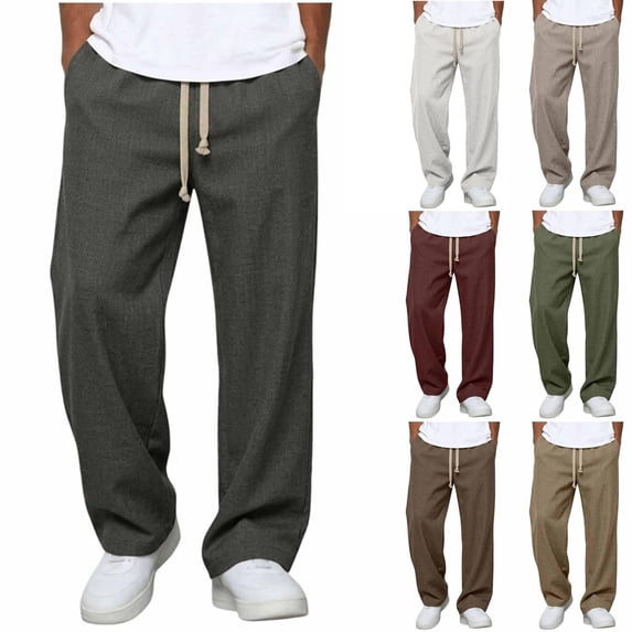 Ndbuld Cargo Pants Men Fashion Casual High Waisted Elastic Waist Walking With Drawstring Solid Pockets Pants Full Length Pant Dark Gray,M