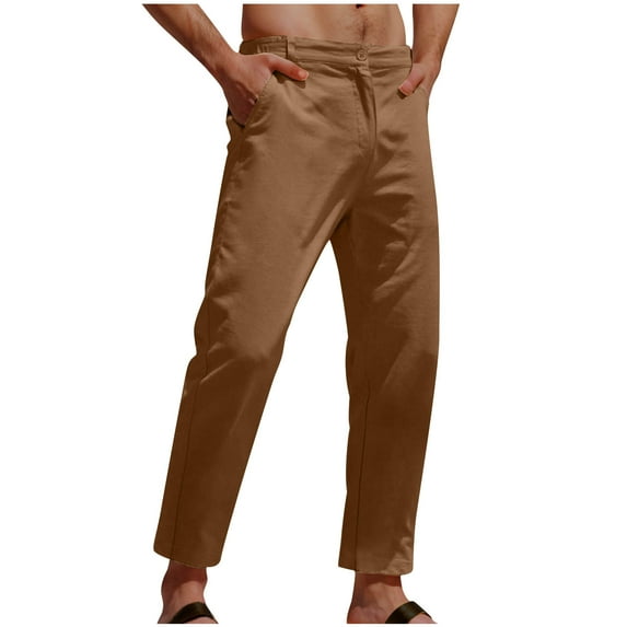 Ndbuld Cargo Pants for Men Men's Pants Men Solid Casual Fashion Pockets Button Zipper Elastic Waist Long Pants Trousers Khaki 2XL