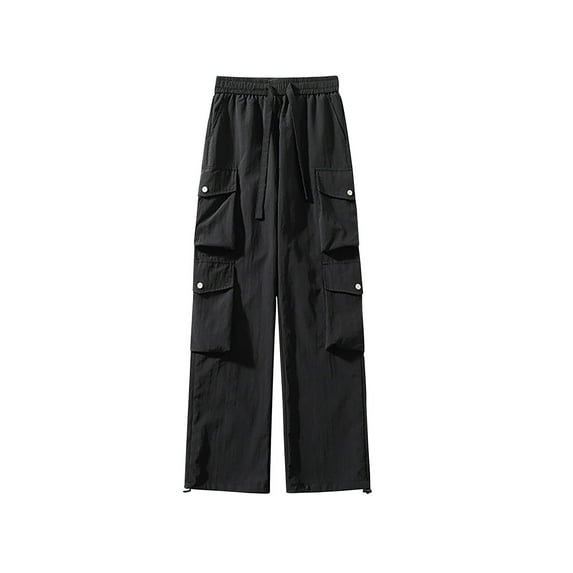 Ndbuld Cargo Pants Men's Solid Color Pocket Workwear Pantscasual Straight Leg Pants,Black,2XL