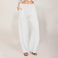 thumbnail image 1 of Ndbuld Cargo Pants for Women Dress Pants Women Women's Summer Wide Leg Casual Beach Pants High Waisted Drawstring Pants with Pockets End of Year Clearance White M, 1 of 1