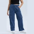 thumbnail image 1 of Ndbuld Cargo Pants Women Summer Fashionable Solid Color Straight Leg Low Waist Pocket Workwear Pants ,XL,Blue, 1 of 3
