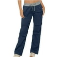 thumbnail image 1 of Ndbuld Cargo Pants Women's Fashion Casual Low-rise Button Solid Color Pocket Cargo Pants Casual Pants Best Buy,2XL,Navy, 1 of 7