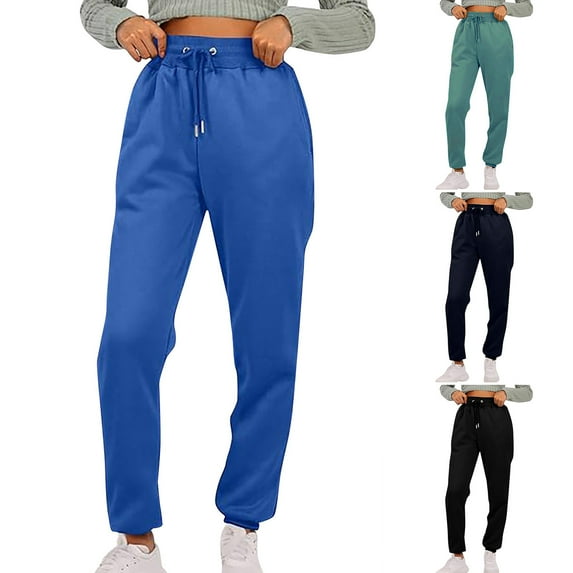 Ndbuld Cargo Pants Women's High Waisted Drawstring Wide Leg Ankle Strap with Pocket Work Pants ,L,Blue