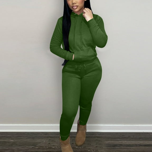 Ndbuld Casual Workout Two Piece Outfits for Women Fitted Crew Neck T-shirt High Waist pants Matching Sets Streetwear Family Gifts Army Green 2XL