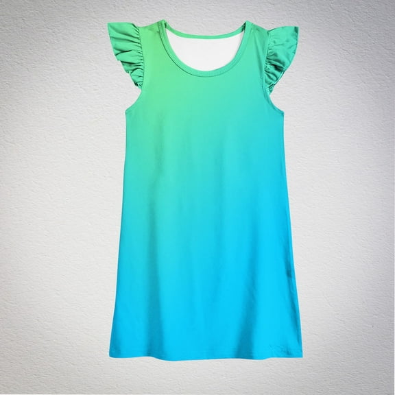 Ndbuld Child of Mine Baby and Toddler Girl Dress, Baby Summer Girl's Cute Gradient Round Neck Flying Sleeve Dress ,160cm/62.99in,Green