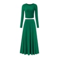 thumbnail image 1 of Ndbuld Womens Skirt Boho Elastic High Waist Ankle High Waisted A-Line Long Maxi Skirt Women's Set Dress Casual Hanging Solid Color Dress Dress Set,Green,2XL, 1 of 2