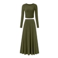 thumbnail image 1 of Ndbuld on Clearance Womens Skirt Boho Elastic High Waist Ankle High Waisted A-Line Long Maxi Skirt Women's Set Dress Casual Hanging Solid Color Dress Dress Set,Army Green,M, 1 of 2