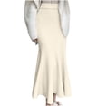 thumbnail image 1 of Ndbuld Womens Skirt Elastic High Waist Long Maxi Skirt Ladies' Solid Color French Fishtail Skirt Fashionable High Waist Mid Length Knitted Hip Hugging Skirt,White, 1 of 5