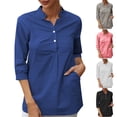 thumbnail image 1 of Ndbuld Cloths for Women Womens V Neck Striped Button Down Shirts Long Sleeve Tunic Tops on Clearance Blue S, 1 of 6