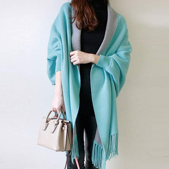 Women's Scarves Shawls and Scarves Ultra Classic Super Soft Winter Warm Scarves Women Fashion Solid Tassel Scarf Double Sided Scarf Long Sleeve Shawl,Blue