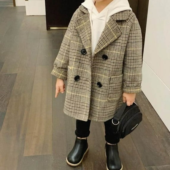 Child Winter Coat Velvet Padded Jacket Long Sleeved Lapel Hooded Casual Outdoor Jacket Winter Style Solid Color Children's Woolen Coat Jacket 3 Years