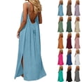 thumbnail image 1 of Ndbuld Denim Dress for Women Fashion Women Summer Round-Neck Casual Solid Sleeveless Sleepshirts Sling Backless Dress Purple Xxl, 1 of 7