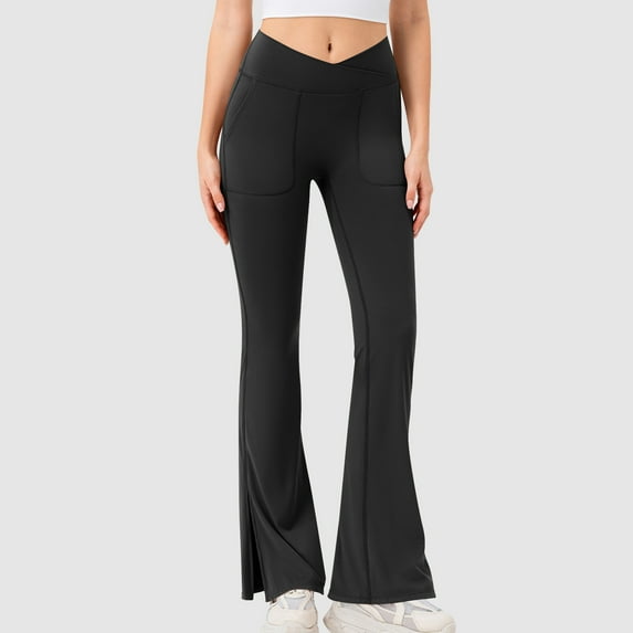 Ndbuld Dress Pants Women Women's Pants Fashionable Women's Solid Color High Waisted Flared Pants with Raised Hips And Wide Legs Deal for Days Holiday Decor Black 2XL