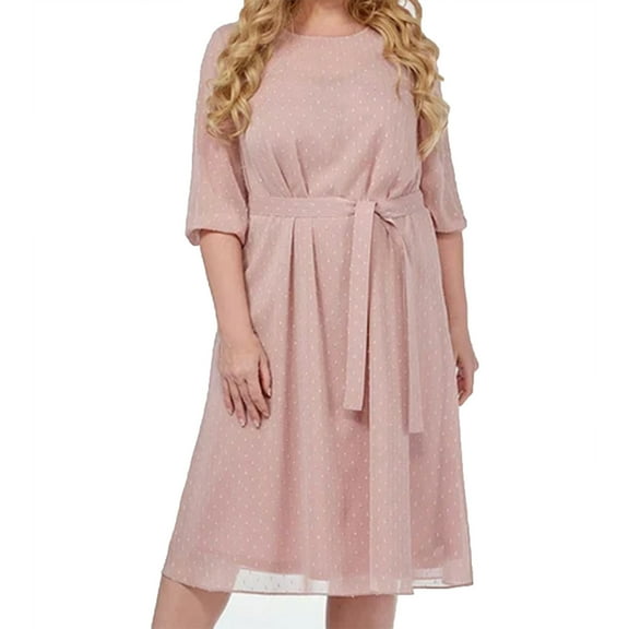 Ndbuld Dress for Women Plus Size Casual Loose Beach Dresses Women's Fashionable Plus Size Lace Up Round Neck Dress ,XL-5XL,Pink,4XL
