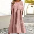 thumbnail image 1 of Ndbuld Dresses for Women Casual Womens Spring And Summer Round Neck Printing Cotton And Linen Casual Short Sleeved Dress Great Gifts for Less Pink 5XL, 1 of 6