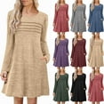 thumbnail image 1 of Ndbuld Dresses for Women Fall Square Neck Long Sleeve Knee Length Dress with Pockets Khaki S, 1 of 7