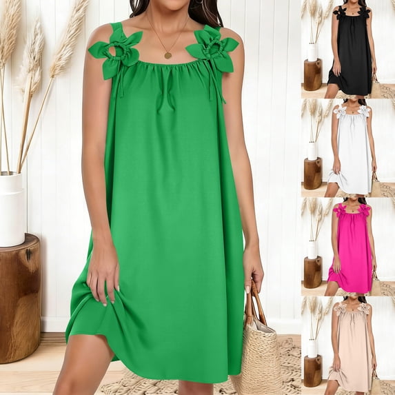 Ndbuld Dresses for Women Fashion Clothing Dress Women's Summer Loose Dress Sleeveless Round Neck Solid Dresses White XXL