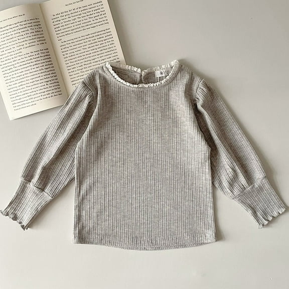 Ndbuld Girls Boys Warm Long Sleeve Tops 2025 Fashion Long Sleeve Kids Tops (Spring Tops) Great Gifts for Less Gray 110cm/43in 3Y