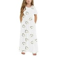 thumbnail image 1 of Ndbuld Girls Dress Summer Ruffle Sleeve Mesh A Line Casual Party Dresses Toddler Kids Girls Cute Heart Print Short Sleeve Stretchy Pocket Dress A Line Long Dress 5 Years,White, 1 of 1