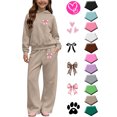 thumbnail image 1 of Ndbuld Girls Fleece Hooded Sweatshirt and Wide Leg Pants Set, Winter Casual Tracksuit with Front Pocket for Warmth, 1 of 6