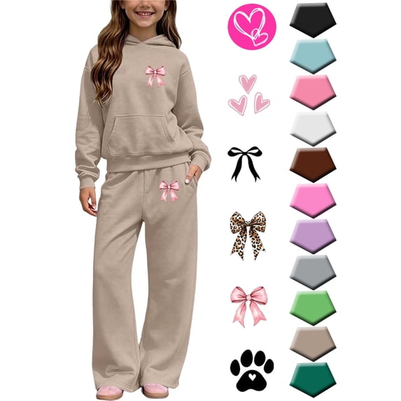 Ndbuld Girls Fleece Hooded Sweatshirt and Wide Leg Pants Set, Winter Casual Tracksuit with Front Pocket for Warmth