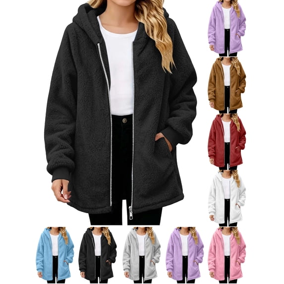 Ndbuld Girls Fleece Zip up Hoodie Jacket with Pockets Children's Winter Solid Color Leisure Fashion Fleece-lined Warmth Long Sleeve Hooded Casual Outwear Jackets Kids 5-15Years