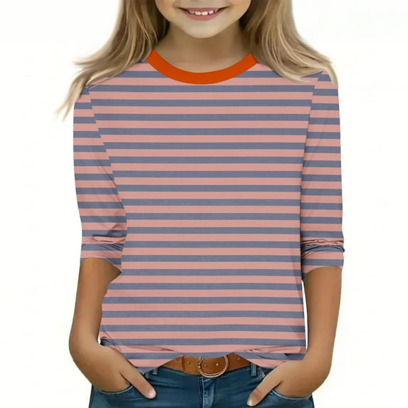Ndbuld Girls Long Sleeve Shirts Soft Cotton Crewneck Girls' Basic Long-Sleeve T-Shirts Toddlers' Tagless Tees Orange 150cm/59in 9Y