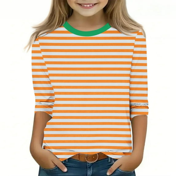 Ndbuld Girls Long Sleeve Shirts Soft Cotton Crewneck Girls' Basic Long-Sleeve T-Shirts Toddlers' Tagless Tees Yellow 110cm/43in 3Y