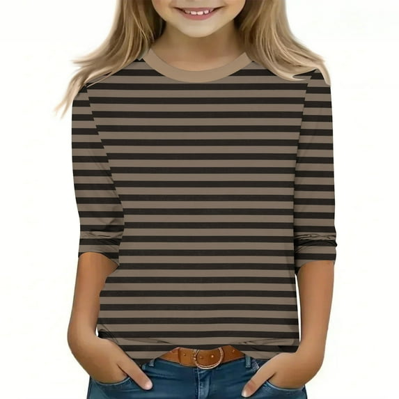 Ndbuld Girls' Long Sleeve Tees Kids T-Shirts Soft Toddler Girls Crewneck T-Shirts Coffee 120cm/47in 4Y