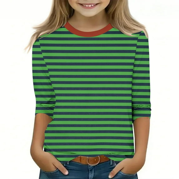 Ndbuld Girls' Long Sleeve Tees Kids T-Shirts Soft Toddler Girls Crewneck T-Shirts Rollbacks Green 110cm/43in 3Y