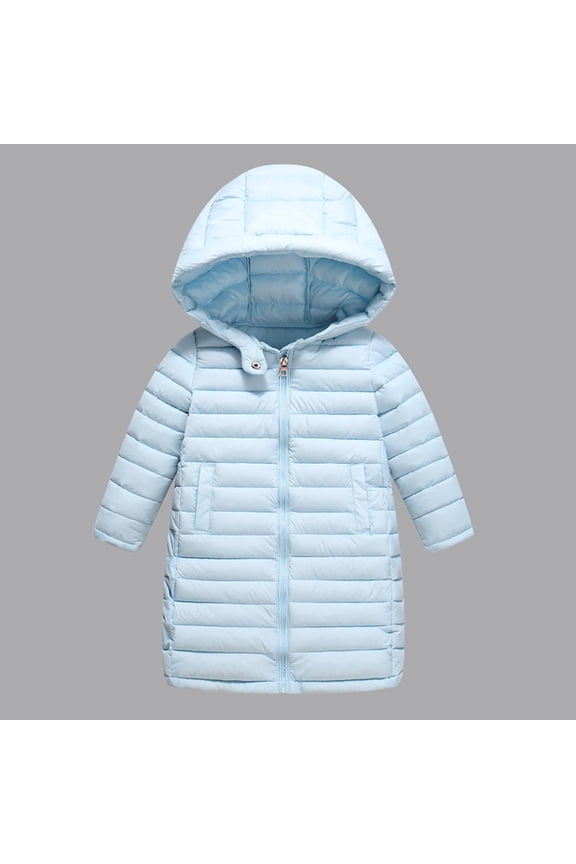 Girls and Toddlers' Heavyweight Hooded Puffer Coat Girls' Hooded Thic Jacket Coat Jacket Knee-length Mid-length Coat Children's Winter Clothing Long-sleeved Jacket Blue 5 Years