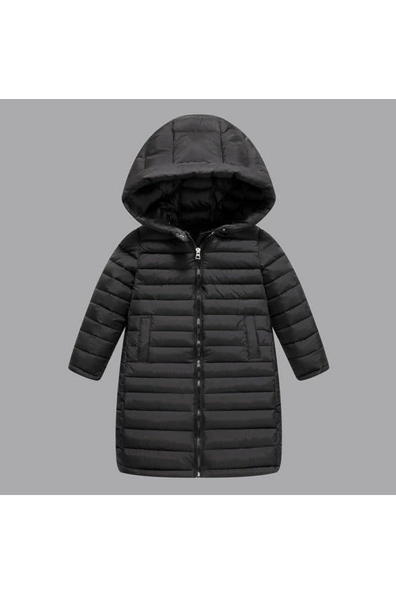 Girls and Toddlers' Heavyweight Hooded Puffer Coat Girls' Hooded Thic Jacket Coat Jacket Knee-length Mid-length Coat Children's Winter Clothing Long-sleeved Jacket Black 3 Years