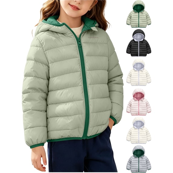 Ndbuld Girls' Warm Winter Coat Lightweight Puffer Jacket Outerwear Hooded Unisex Kids Hooded Light Puffer Jacket Full Zip Quilted Warm Outer Coat 1-8Years