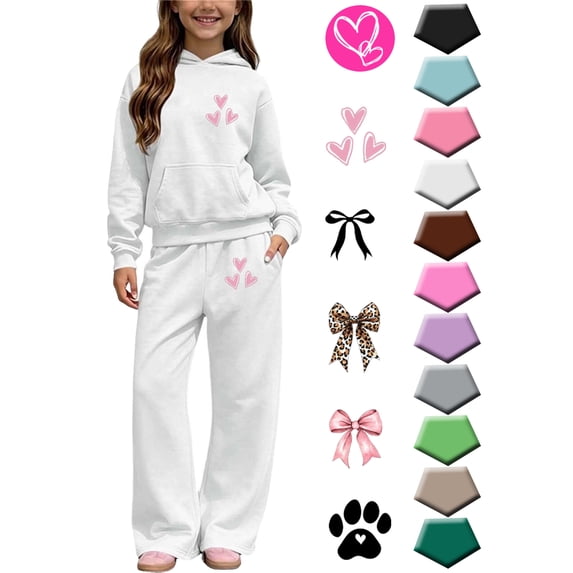 Ndbuld Girls Winter Hoodie with Wide Leg Pants Set, Soft Fleece Lined Tracksuit for Daily Wear and Family Outings