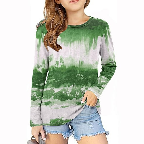 Ndbuld Great Gifts for Less Girls Long Sleeve Shirts Cotton T-Shirts Long-Sleeve Tagless Layering Tees for Youth Teen Girls Green 110cm/43in 3Y
