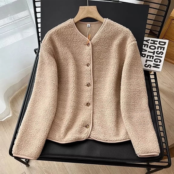 Ndbuld Great Gifts for Less Womens Cardigan Sweaters lamb fleece button jacket cardigan jacket sweater jacket,Khaki,M