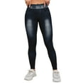 thumbnail image 1 of Ndbuld High Waist Leggings for Women Women's Fashionable Pearl Embellishment Imitation Denim High Waisted Compression Sports Yoga Pants Up to 35% off Black M, 1 of 3