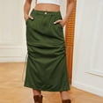 thumbnail image 1 of Ndbuld High Waist Midi Skirt for Women A-Line Pleated Skirts Women's Spring/summer Denim Casual Wear Pocket Skirt Casual Mid Length Skirt ,Army Green,S, 1 of 7