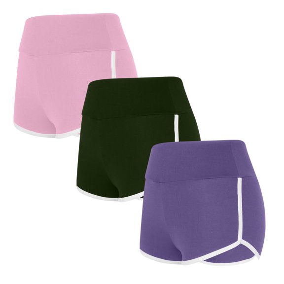 Ndbuld High Waist Yoga Shorts for Women 3PCS Solid Color Shorts for Women Casual Loose Comfy Elastic Waist Yoga Athletic Short Pants Trendy Beach Shorts Multicolor L