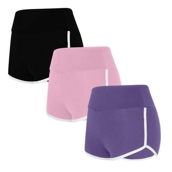 Ndbuld High Waist Yoga Shorts for Women 3PCS Solid Color Shorts for Women Casual Loose Comfy Elastic Waist Yoga Athletic Short Pants Trendy Beach Shorts Gift for Adults Multicolor M