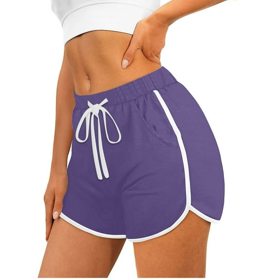 Ndbuld High Waist Yoga Shorts for Women Summer Solid Color Shorts for Women Casual Loose Comfy Elastic Waist Yoga Athletic Short Pants Trendy Beach Shorts Purple S