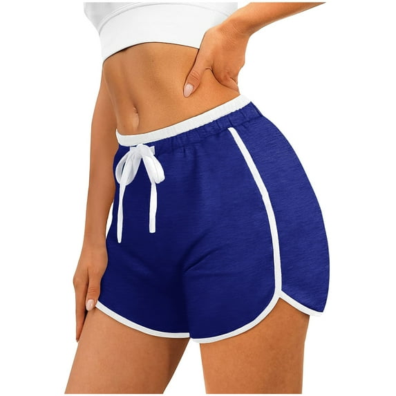 Ndbuld High Waist Yoga Shorts for Women's Fitness Athletic Workout Running Shorts Women Casual Summer Sports Shorts Workout Yoga Shorts Active Shorts Summer Savings Blue XL