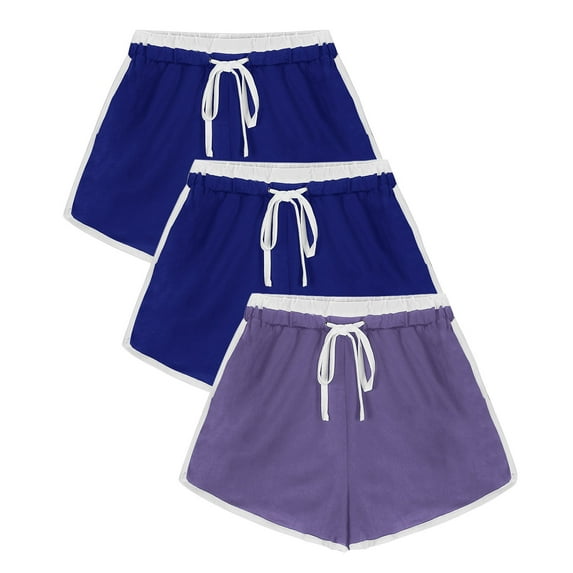 Ndbuld High Waist Yoga Shorts for Women 3PC Women Casual Summer Sports Shorts Workout Yoga Shorts Active Shorts Clothes Under $5 Blue L