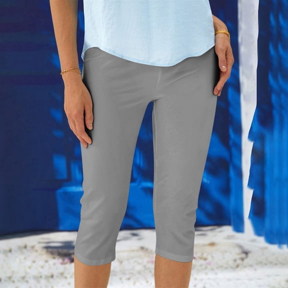 Ndbuld High Waisted Capri Leggings for Women Women Solid Color High Waist Hip Control Yoga Pants Underpants on ClearanceGray2XL