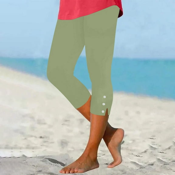 Ndbuld High Waisted Capri Leggings for Women Women's Summer High Waisted Solid Color Capris Matching Slim Fitting Yoga Gym Pants Family GiftsGreen2XL