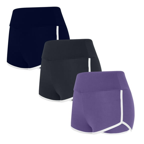 Ndbuld High Waisted Yoga Gym Booty Running Short Pants 3PCS Solid Color Shorts for Women Casual Loose Comfy Elastic Waist Yoga Athletic Short Pants Trendy Beach Shorts Multicolor XL